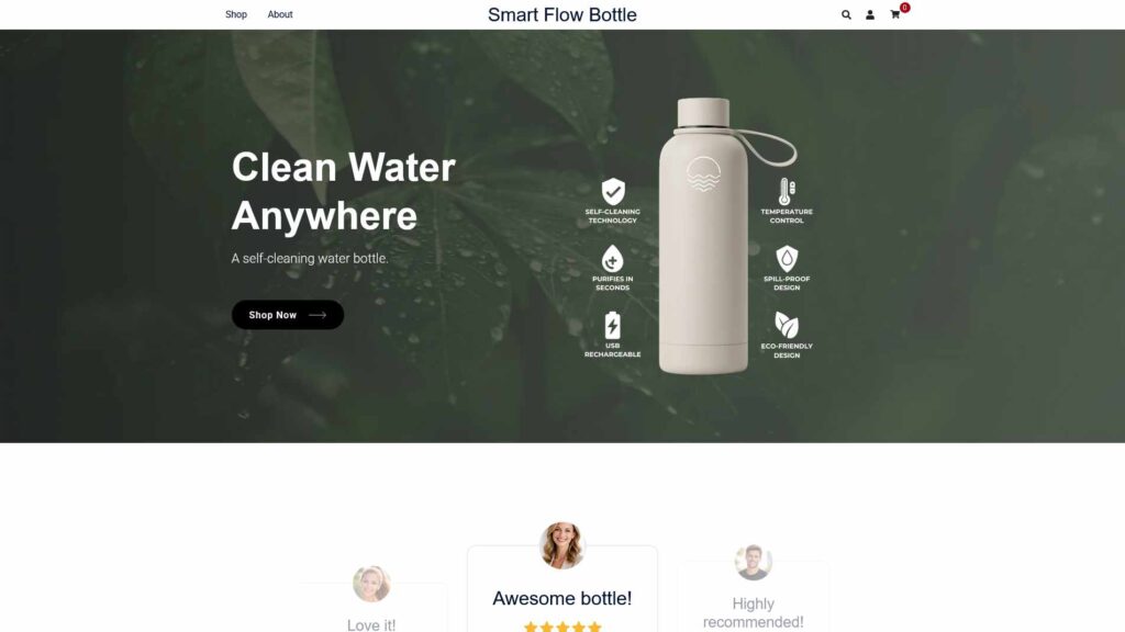 Smart Flow Bottle Demo Product Website & Webshop Dream Digital Design